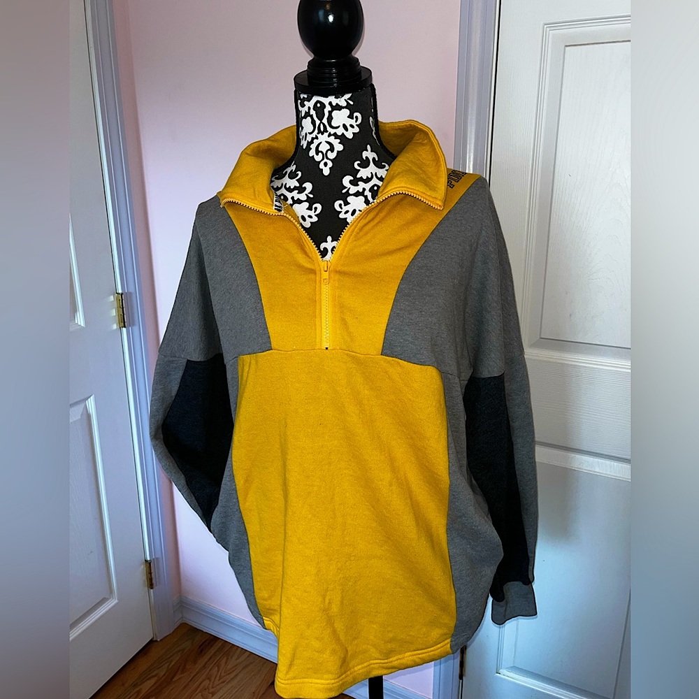 Yellow, zip-up crew neck